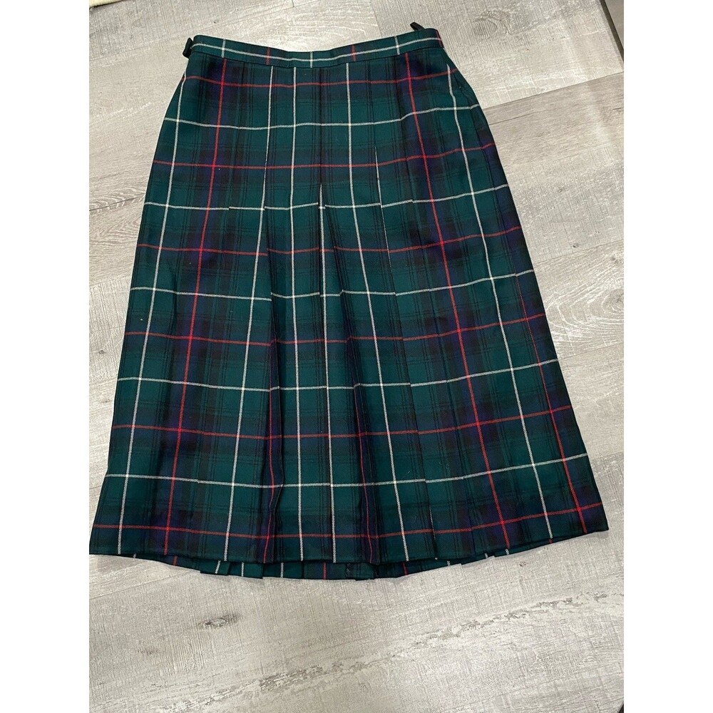 Dorene Ireland Vtg lined wool Green Tartan Plaid Long Kilt Skirt Gold Holiday 14 - Picture 9 of 9